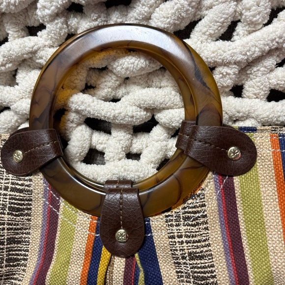 Relic by Fossil Multicolor Stripe Canvas Shoulder Bag Faux Leather Handles Boho - Picture 3 of 7